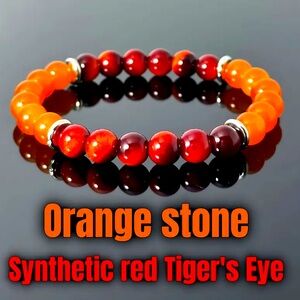 Orange quartz Stone Red Tiger's Eye Bracelet NWT